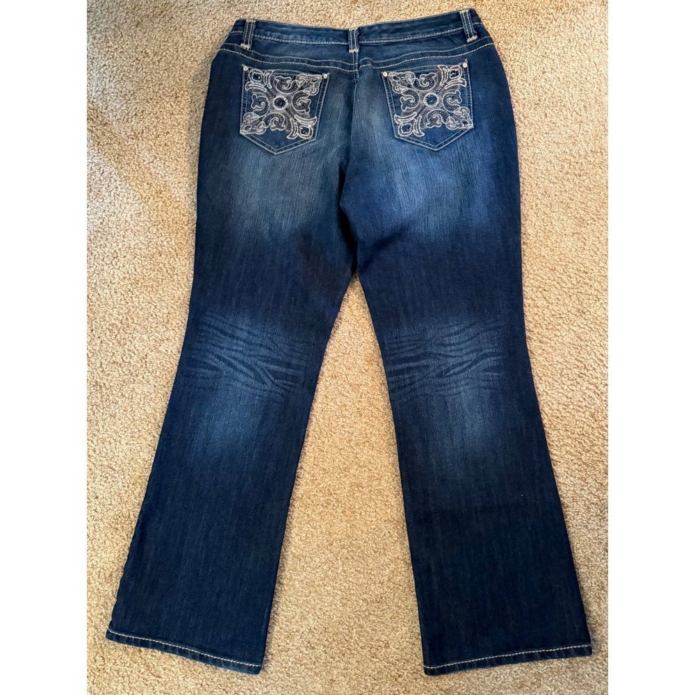 Nine West Jeans Bootcut Dark Wash Embellished Pockets Size 12 - Picture 2 of 7